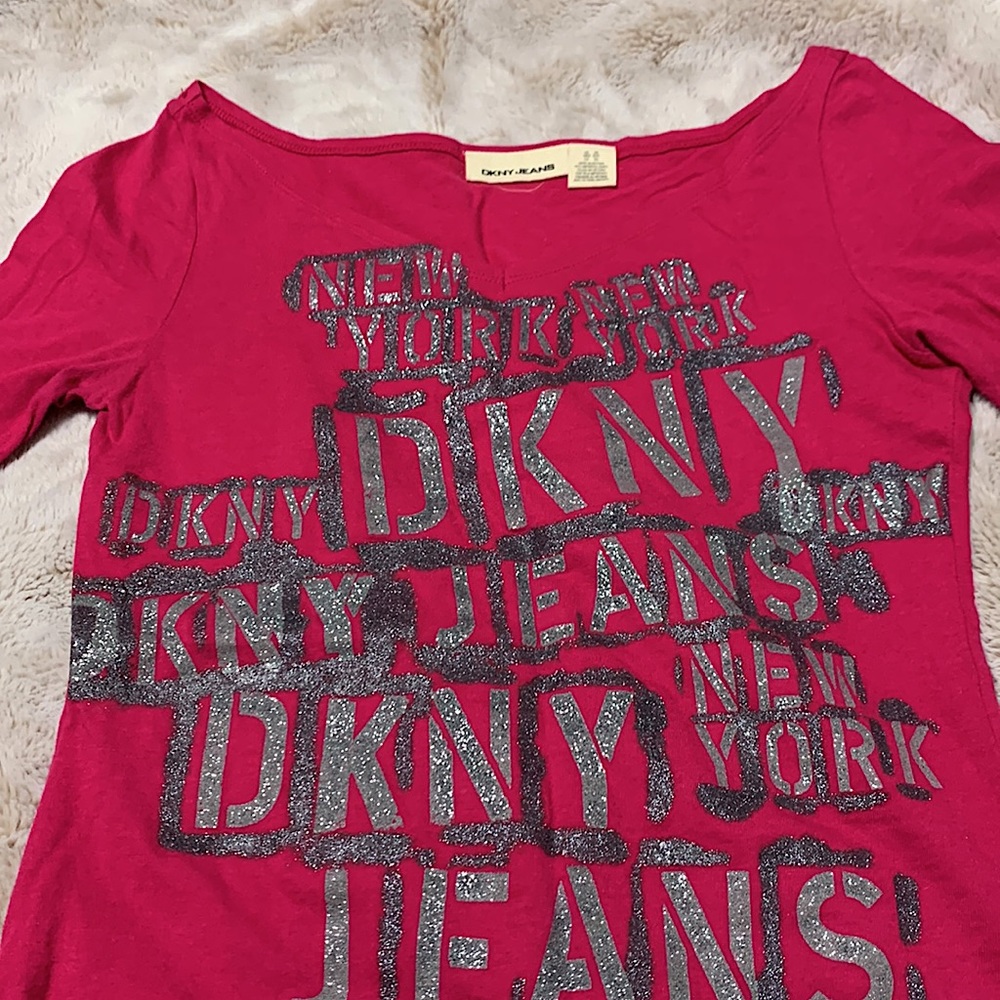 DKNY magenta glitter long sleeve top - Picture 5 of 8